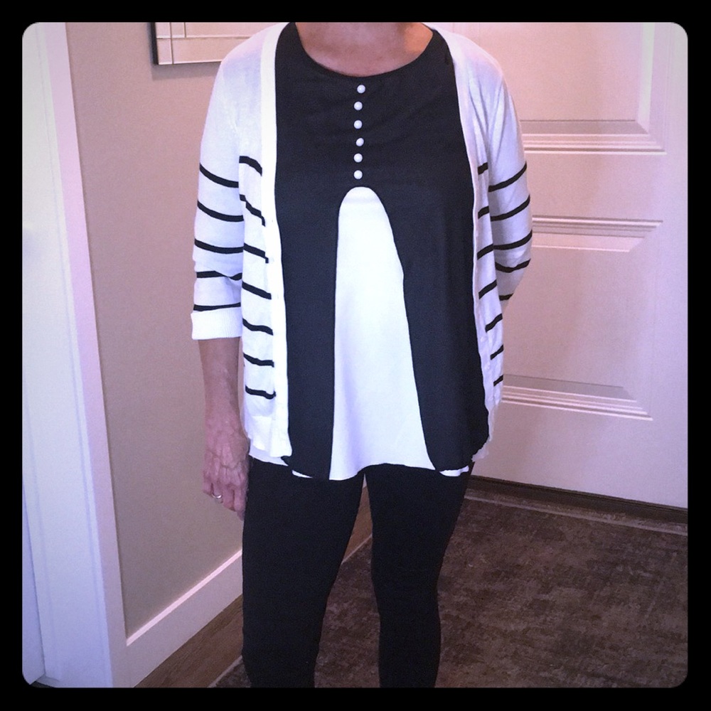 The Limited White and black stripes Cardigan